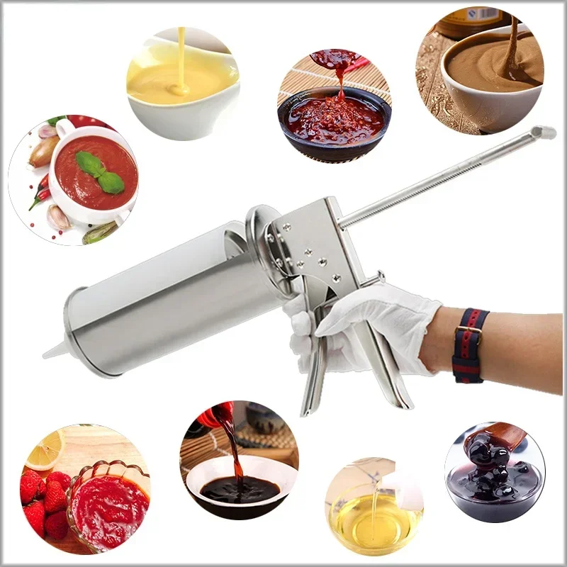 10g 20g Hamburger Jam Filler Bottle Squeezer Burgers Shop Equipment Stainless steel Burger Sauce Gun Salad Dressing Dispenser