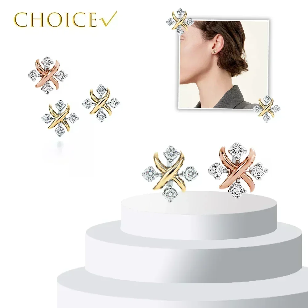 

Classic pure silver s925 Schlumberger series cross quadrilateral diamond earrings T home design women's earrings