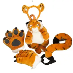 New Plush Tiger Dinosaur Leopard Lion Paw Claw Full Gloves Hair Hoop Tail Novelty Cosplay Halloween Party Costume Gift For Kids