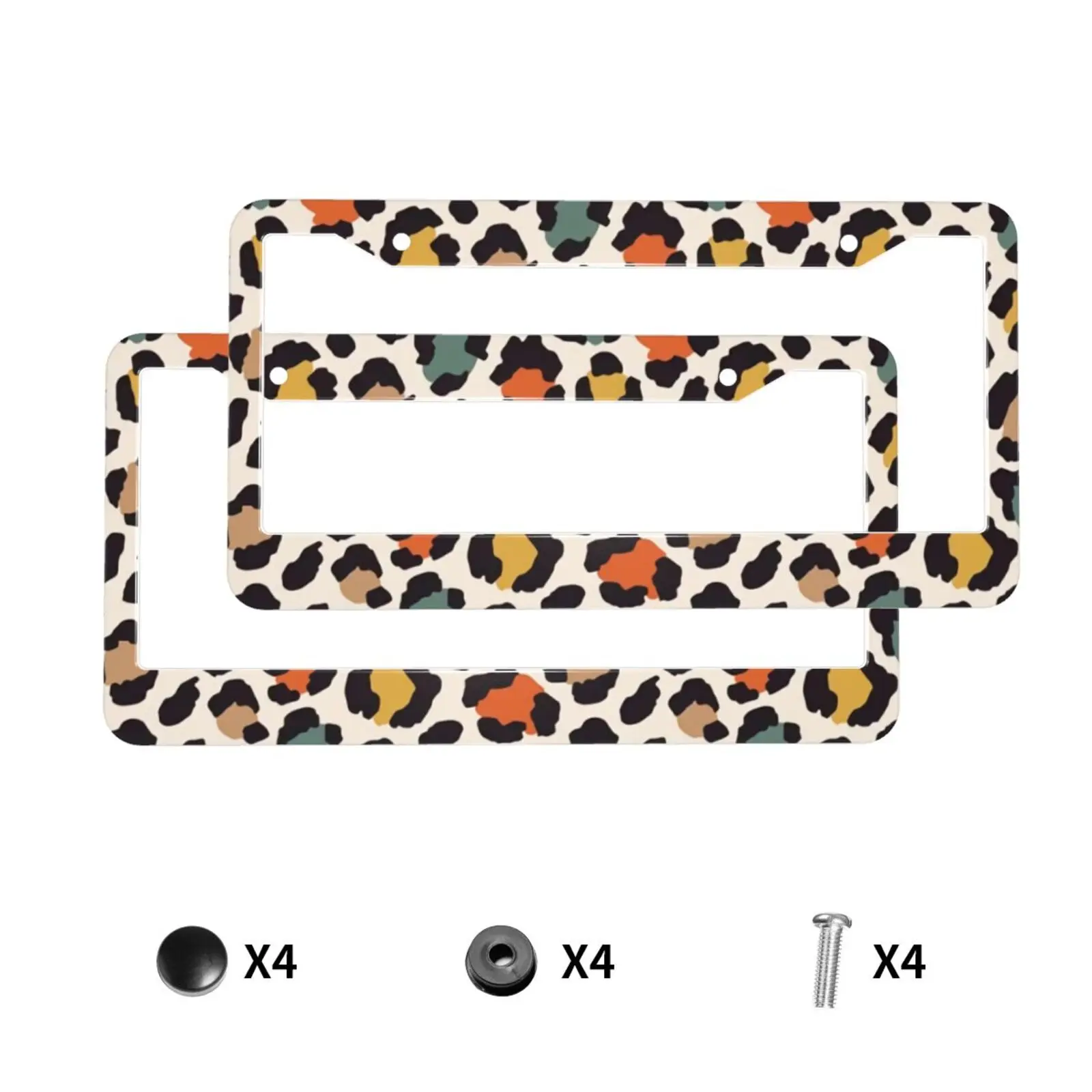 Classic Wild Cheetah Colorful Leopard Print 2 Holes Solid Aluminum License Plate Holder Universal Car License Plate Frame Screws