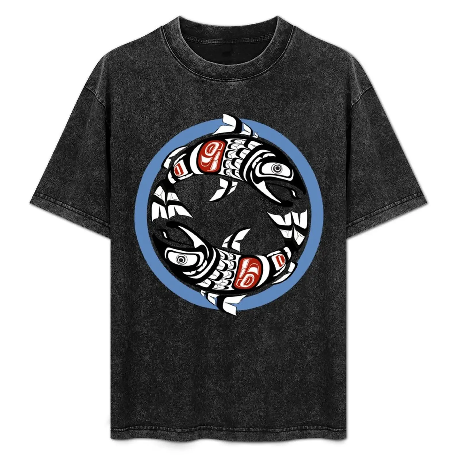 

Pacific Northwest Double Salmon Coho Yin-Yang Coastal Salish native American fish formline circle design T-Shirt