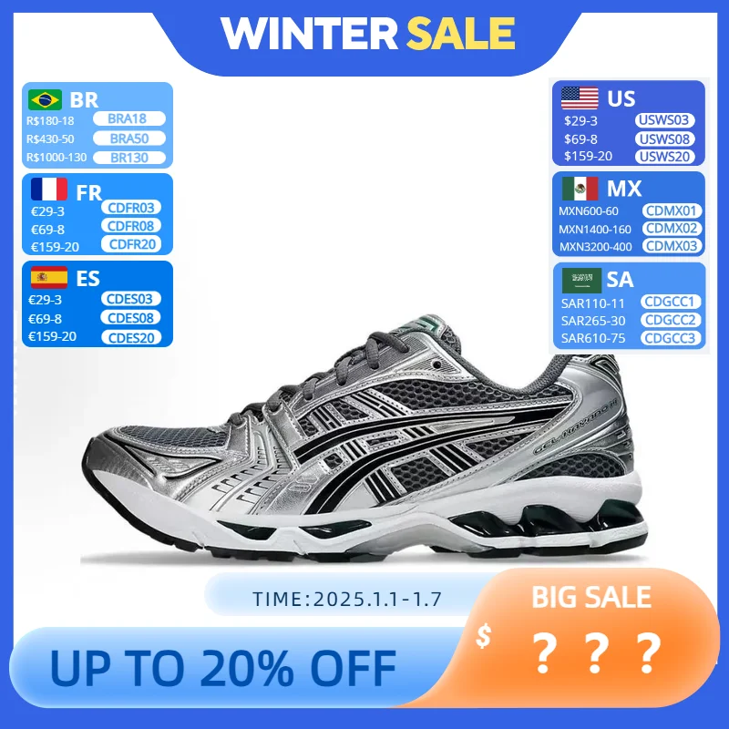 Asics Gel-Kayano 14 Men and Women Round Toe Lace-Up Retro and Comfortable Low-Top Running Shoes Unisex Silver Black