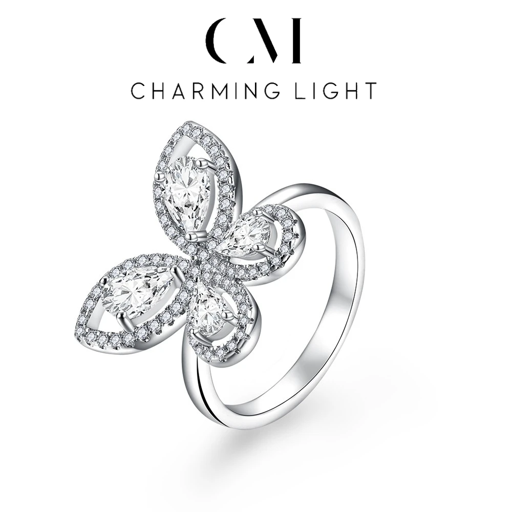 

Charming Butterfly Moissanite Diamond Ring Pear Cut 6*4mm 925 Sterling Silver For Women Romantic Engagement Wedding Fine Jewelry