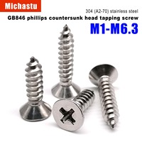 10/50pc M1 to M6.3 Mini Small to Large Cross Phillips Flat Countersunk Head Self-tapping Wood Screw 304 A2 stainless steel GB846
