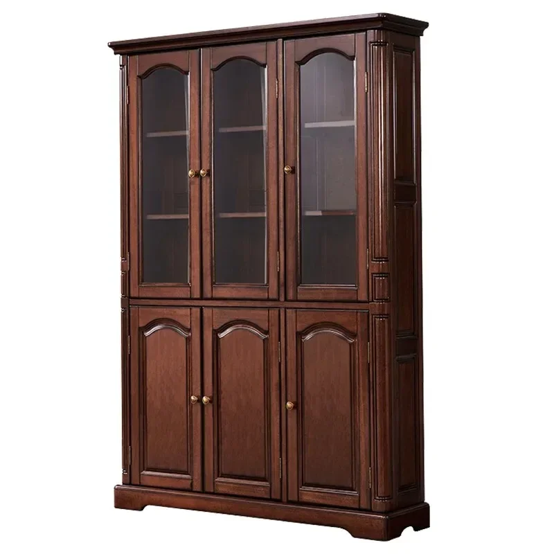 For Mahogany Core Wood American Bookcase Pure Solid Wood Study With Door Locker Glass Door Display Cabinet AI567
