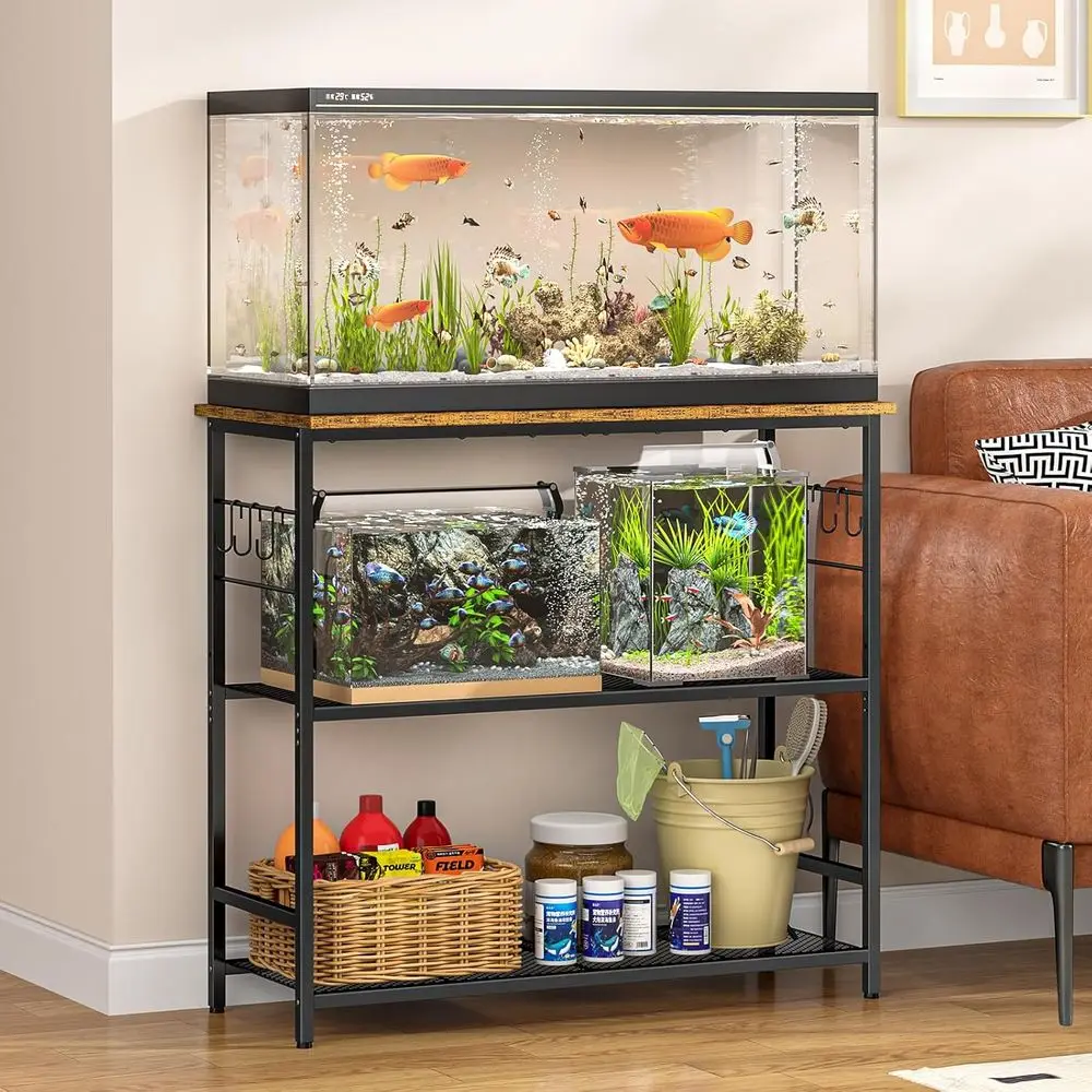 

20 Gallon ish Tank Stand, 3 Tier Aquarium Stand with Adjustable Shel, 33.11" L* 15.75" W Tabletop, Heavy Duty Terrarium Stand wi