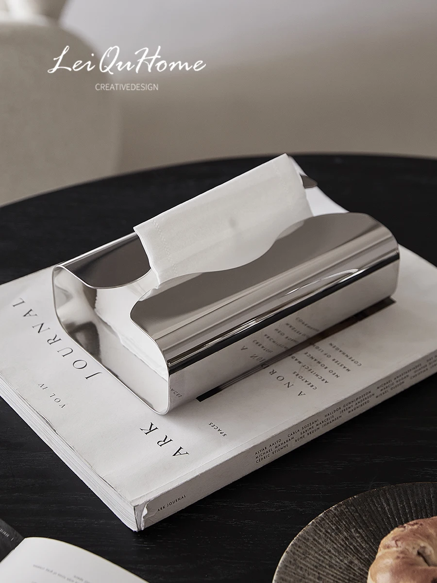 

Nordic style stainless steel tissue box, living room coffee table light luxury pumping carton, face towel