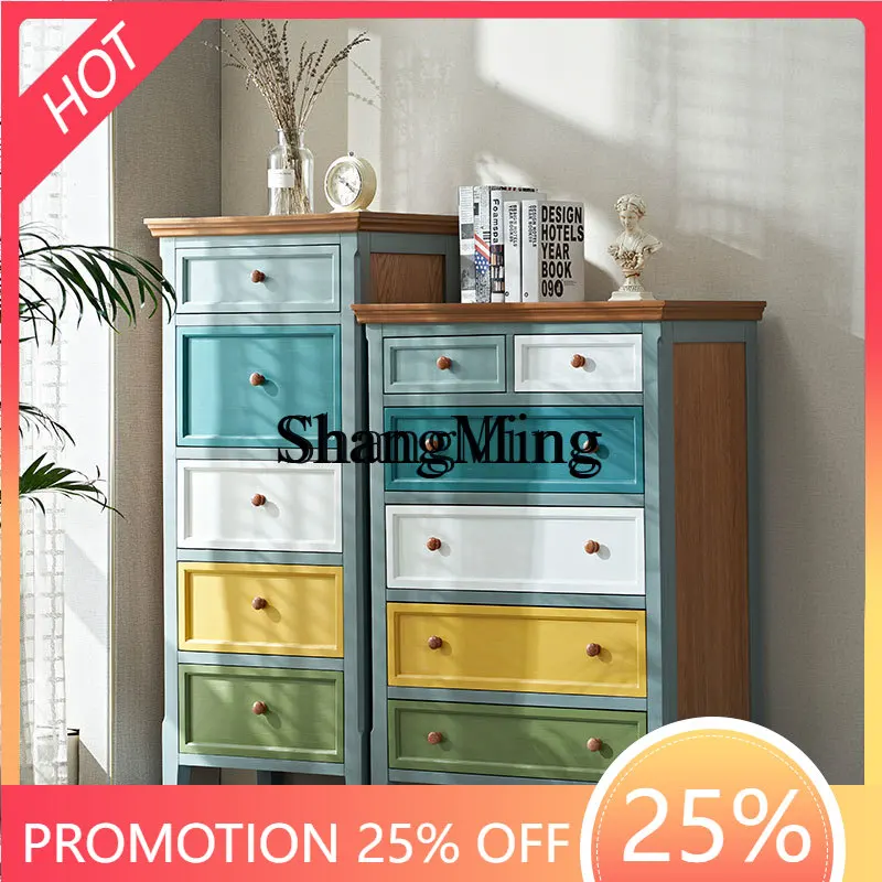 

FG good-looking Bedroom Storage Cabinet Vintage Country Solid Wood Five-bucket Locker