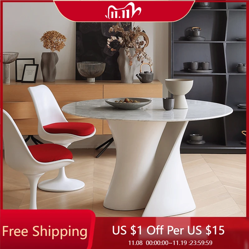 

Small Unique Dining Table Kitchen Luxury Turntable Luxury Stone Round Tables Marble Modern White Mesas De Jantar Furniture