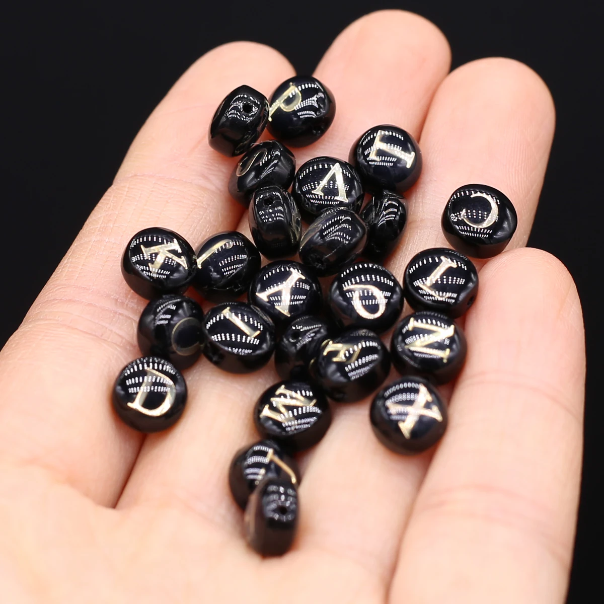 Natural Black Mother of Pearl Beads Number Letter A-Z Pendant Alphabet Loose Bead for DIY Bracelet Necklace Earring 10Pcs/lot