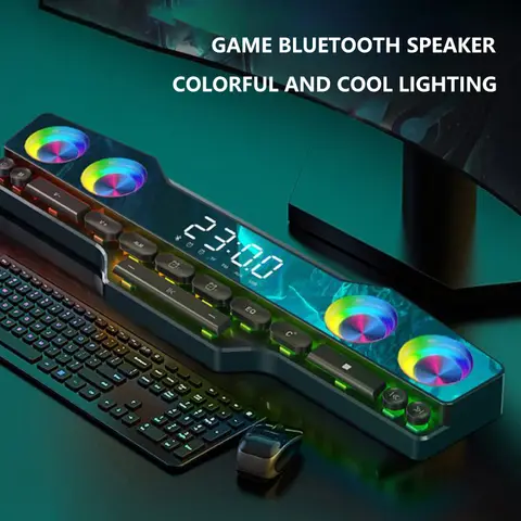 RGB 조명 무선 블루투스 스피커 HiFi 3D 스테레오 서브우퍼 4000mAh 홈 시계 게임 스피커 컴퓨터 사운드바 블루투스 스피커