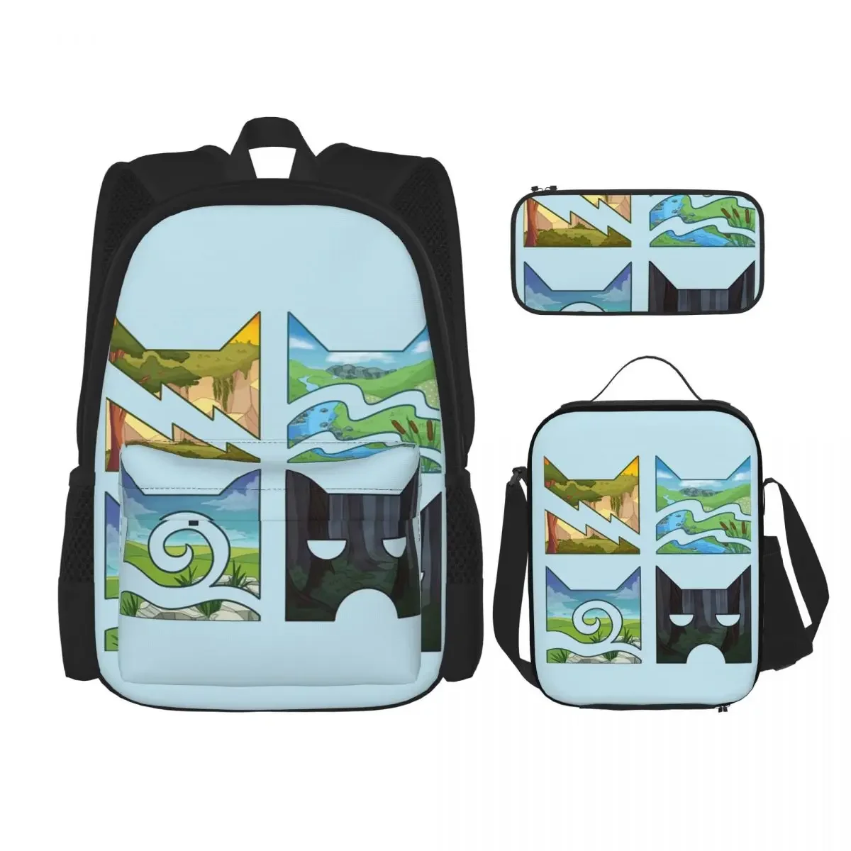 

Four Warriors Warrior Cats Backpacks Boys Girls Bookbag Students School Bags Kids Rucksack Lunch Bag Pen Bag Three-Piece Set