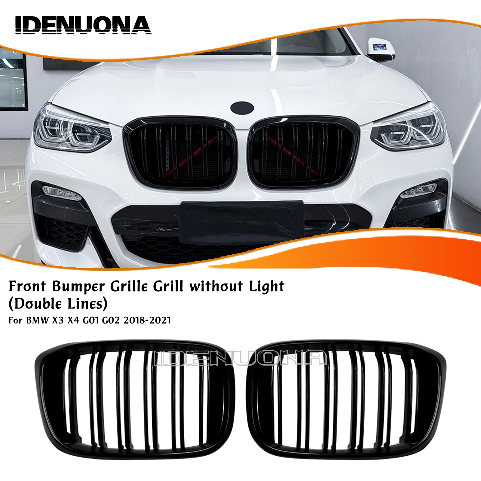 

All Black Front Kidney Grille Racing Grill For 2018-2021 BMW X3 G01 X4 G02 Car Upper Bumper Hood Radiator Vent Cover Mesh Grid