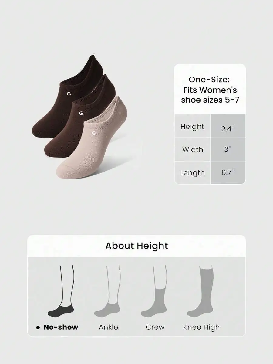 

3 Pairs Invisible No-Show Socks Soft Grip Daily Wear Studio Gym Workout