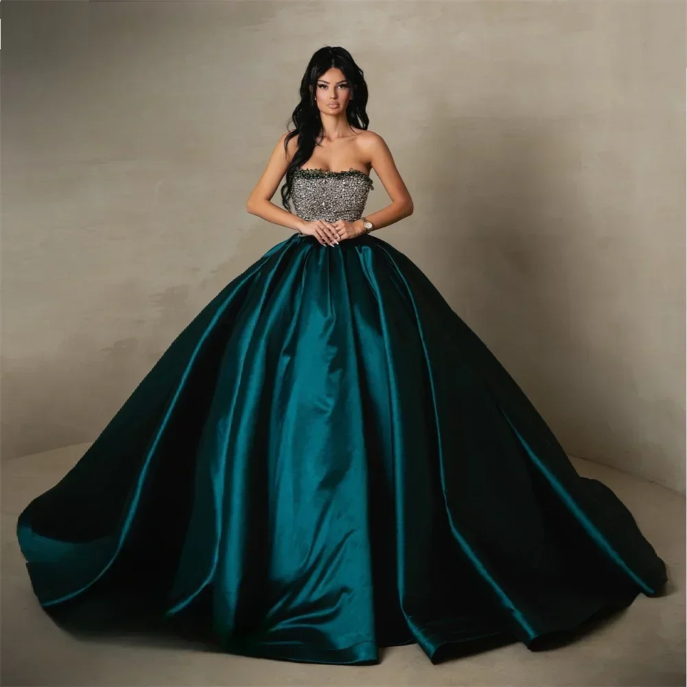 

Customized Saudi Arabia Prom Dress Evening Strapless A-line Floor Length Skirts Bead Bespoke Occasion Dresses Formal Gown