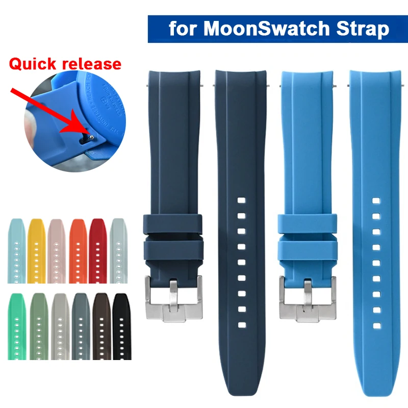 Rubber Strap for Omega X Swatch MoonSwatch for Snoopy Planet Strap Curved End Silicone Quick Release Watch Band Bracelet 20mm