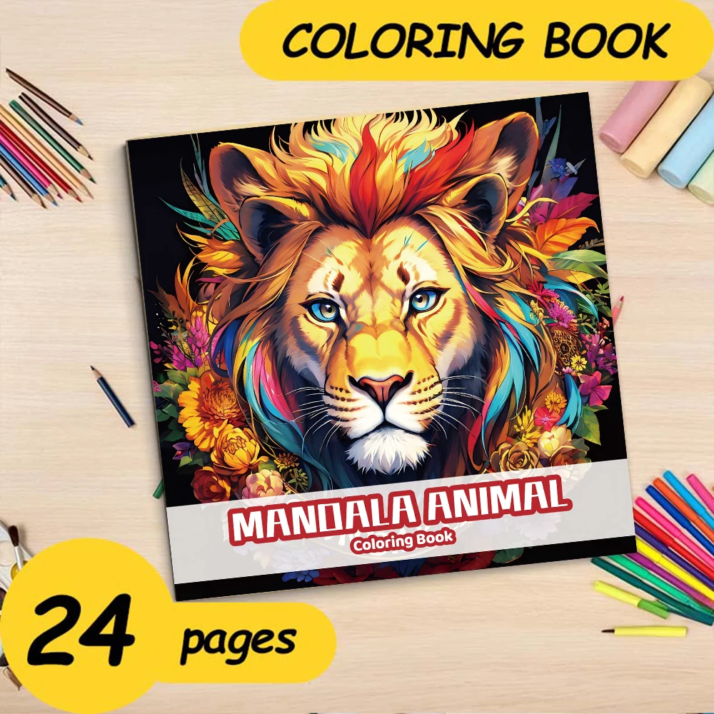 Mandala Animal Art Coloring Book 24 Page Gift For Adult Picture Book Birthday Party Relieve Stress Kill Time Graffiti Painting
