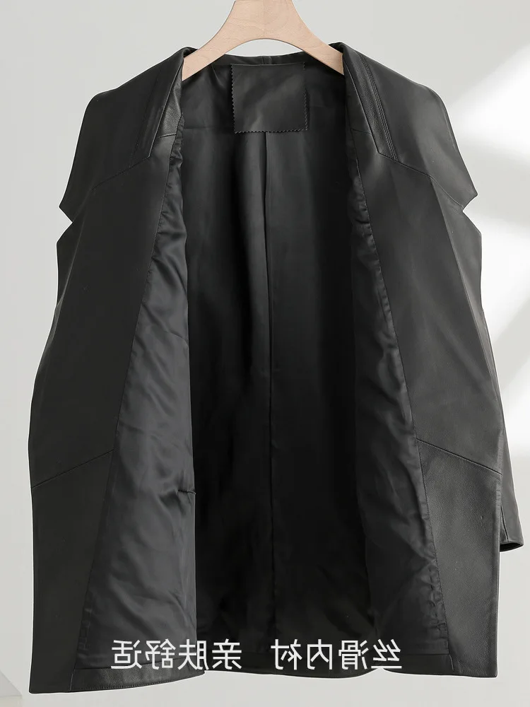 Veste en Cuir de Mouton pour Femme, Trench-Coat à la Mode, Veste à Revers Mi-Longue, Nouvelle Collection Automne