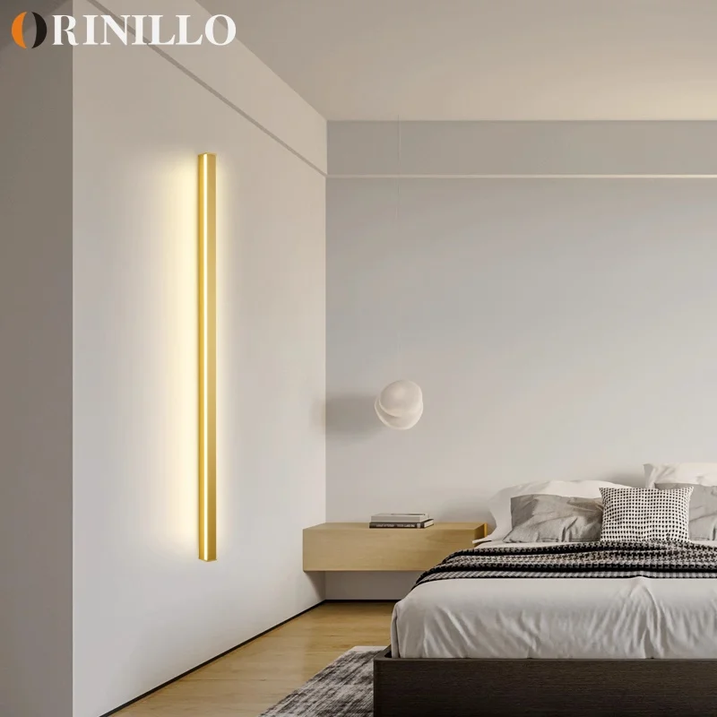 

Nordic minimalist LED strip wall lamp bedroom bedside living room line interior wall lamp golden