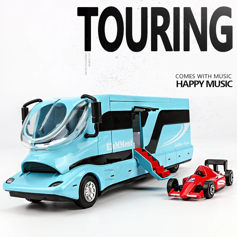 New Diecast Luxury RV Recreational Dining Car Model Metal Toy Camper Van Motorhome Touring Car Model Sound and Light Kids Gifts