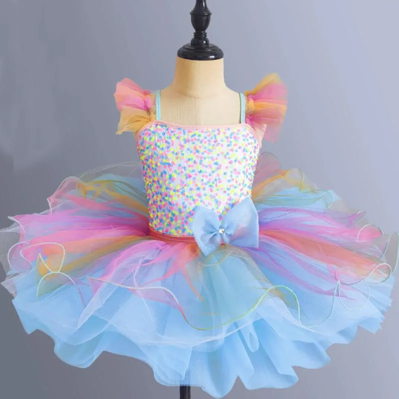 Children's Pink Color Romantic Ballet Dress Girl Jazz Costumes Kids Swan Lake Ballerina Dress Sweet Sequined Dance TUTU Balle