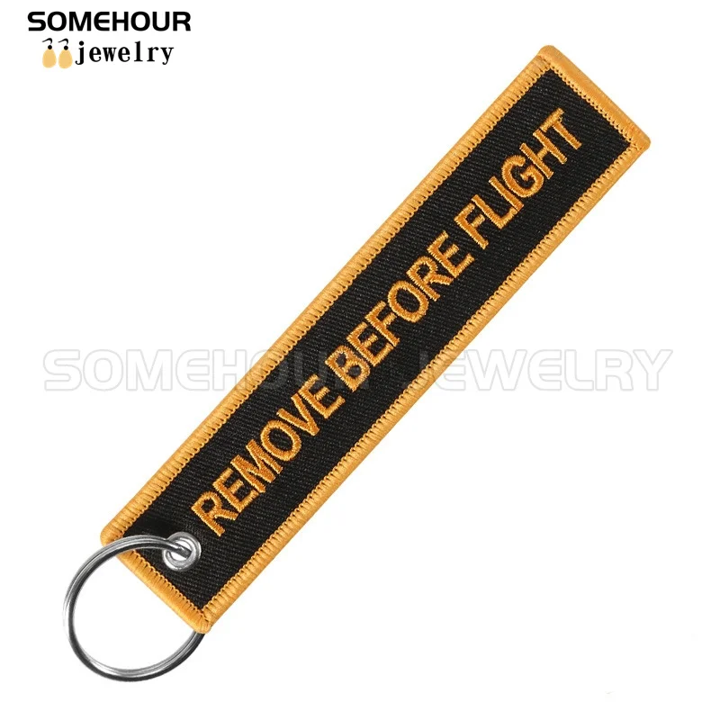 SOMEHOUR Keychain Remove Before Flight Bag Car Key Chain Red Embroidery Keyring Holder Colorful Luggage Tags For Men Women Gifts