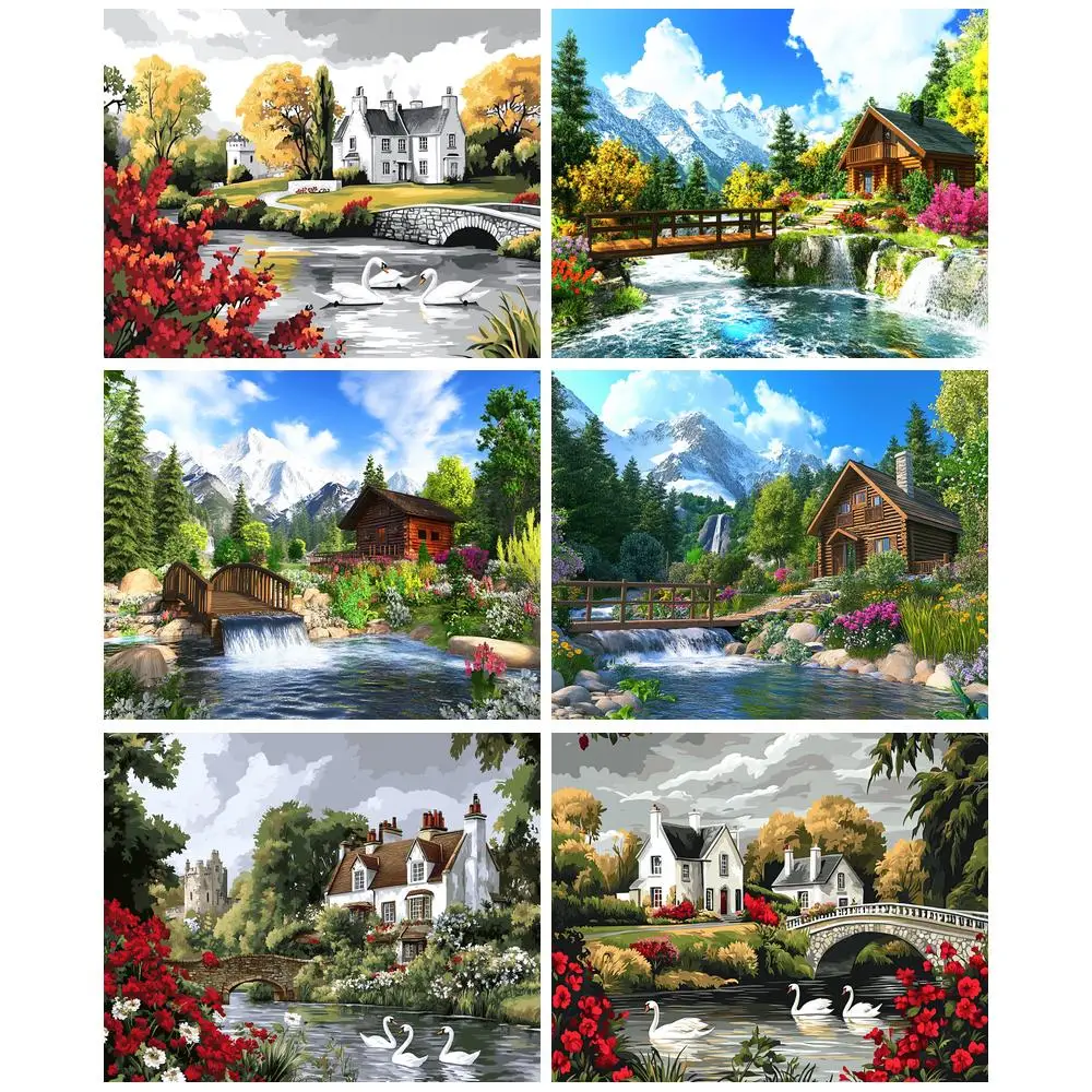 

GATYZTORY DIY Pictures By Number House Kits Painting By Numbers Landscape Drawing On Canvas Hand Painted Paintings Art Home Deco