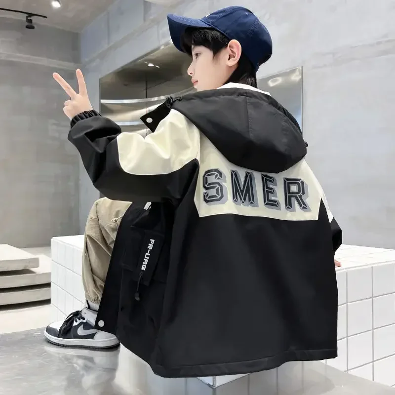 4-14Yrs Teens Boys Spring Autumn Pocket Jacket 2025 New Casual Clothes Large Children\'s Zipper Hooded Windproof kid overcoat