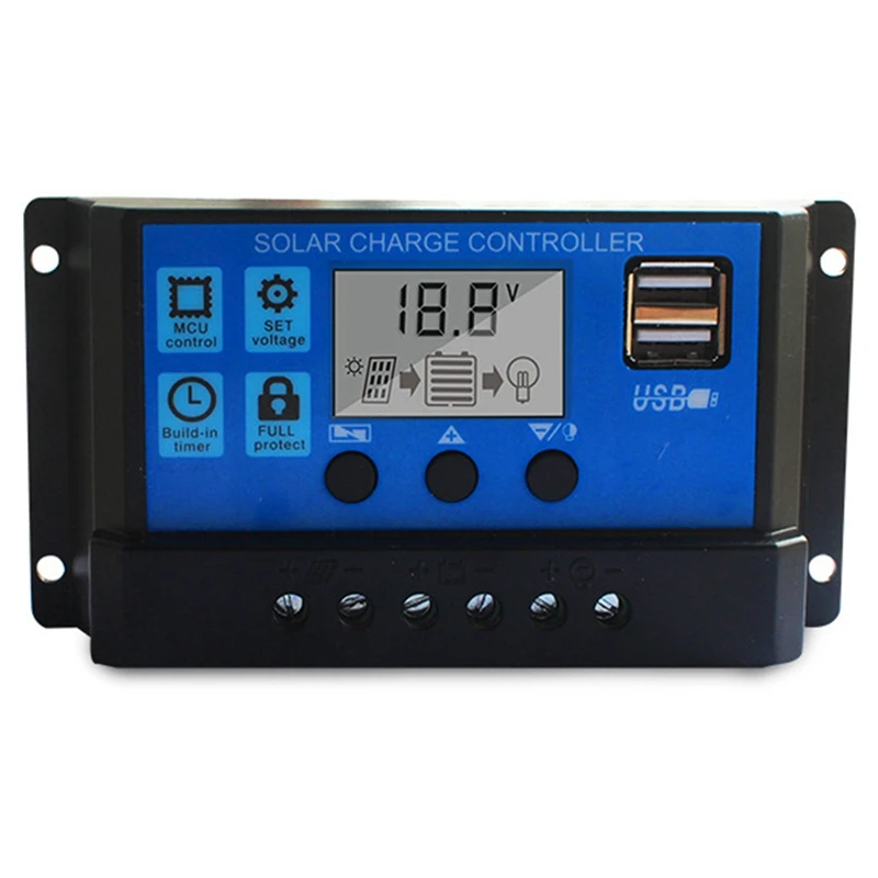 30A Solar Charge Controller With 5V Dual USB Ports Display Adjustable Parameters LCD Display And Timer Set On/Off Time