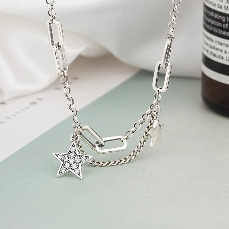 BOCAI New Necklace With Diamond Inlay S925 Silver Jewelry Personalized Fashion Temperament Versatile Pendant Bracelet for Women