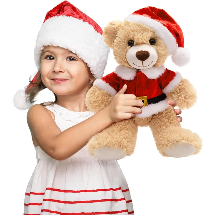 

14 inch Christmas Teddy Bear Plush Animal with Classic Xmas Outfits Red and White Removable Santa Coat Hat for Small Plush Toys