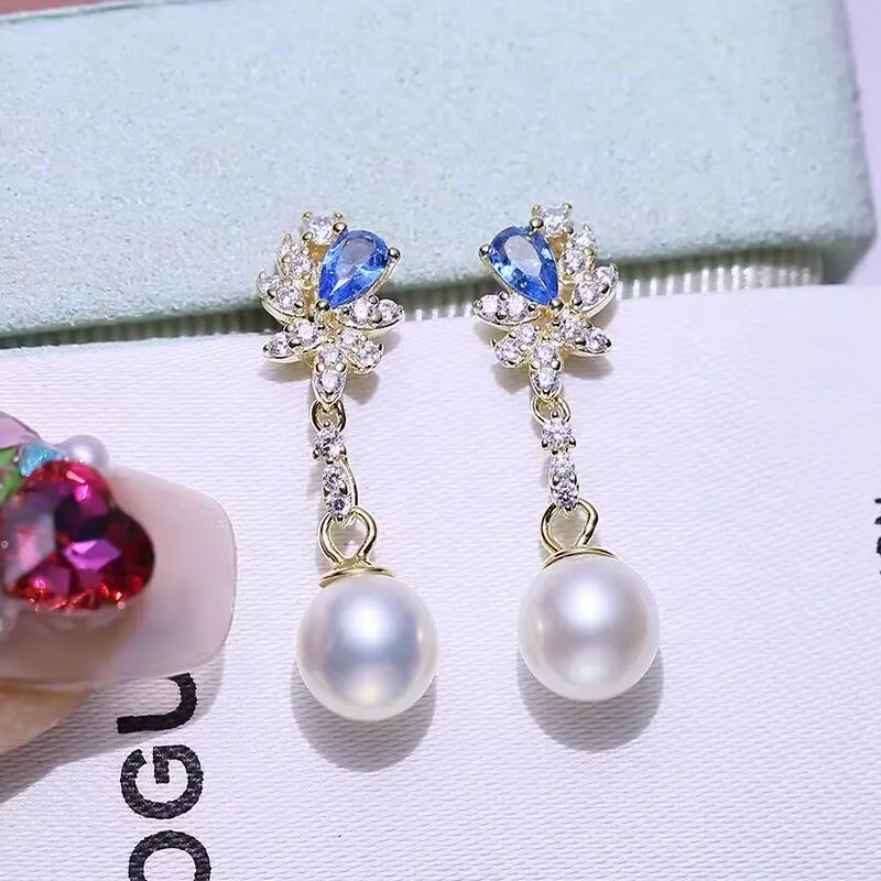 Long Pearl Earrings AAAA 9-10mm 10-11mm 11-12mm 12-13mm 13-14mm Natural South Sea Round White Pearl Earrings 925s
