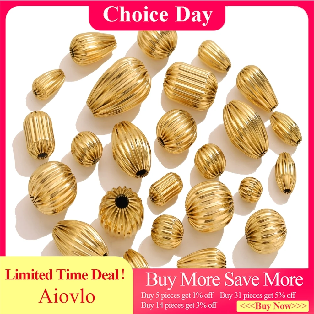 

5PCS Stainless Steel 18K Gold Big Ribbed Oval Teardrop Shapes Loose Beads for DIY Bracelet Necklace Jewelry Making Wholesale