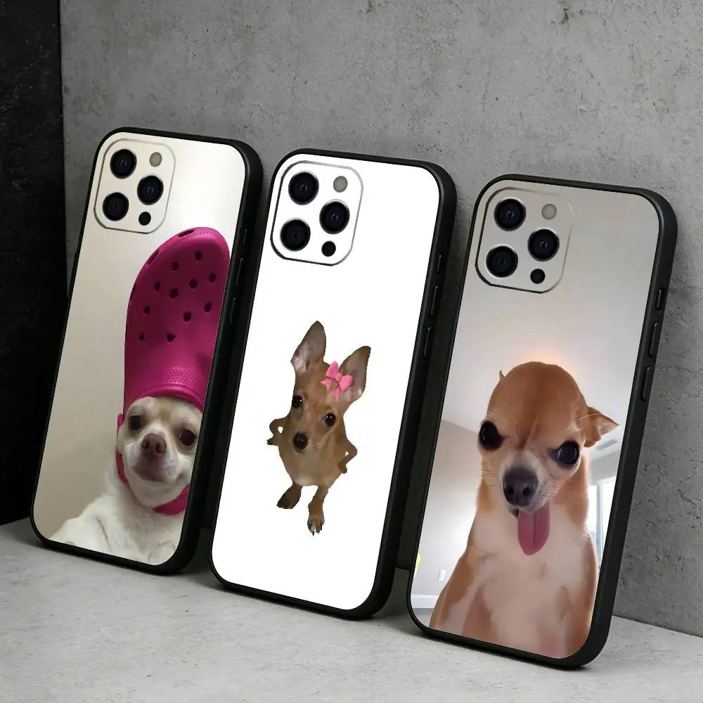 C-Chihuahua Funny Memes Phone Case For iPhone17,16,15,14,13,12 Plus,Max Soft Silicone Black Cover
