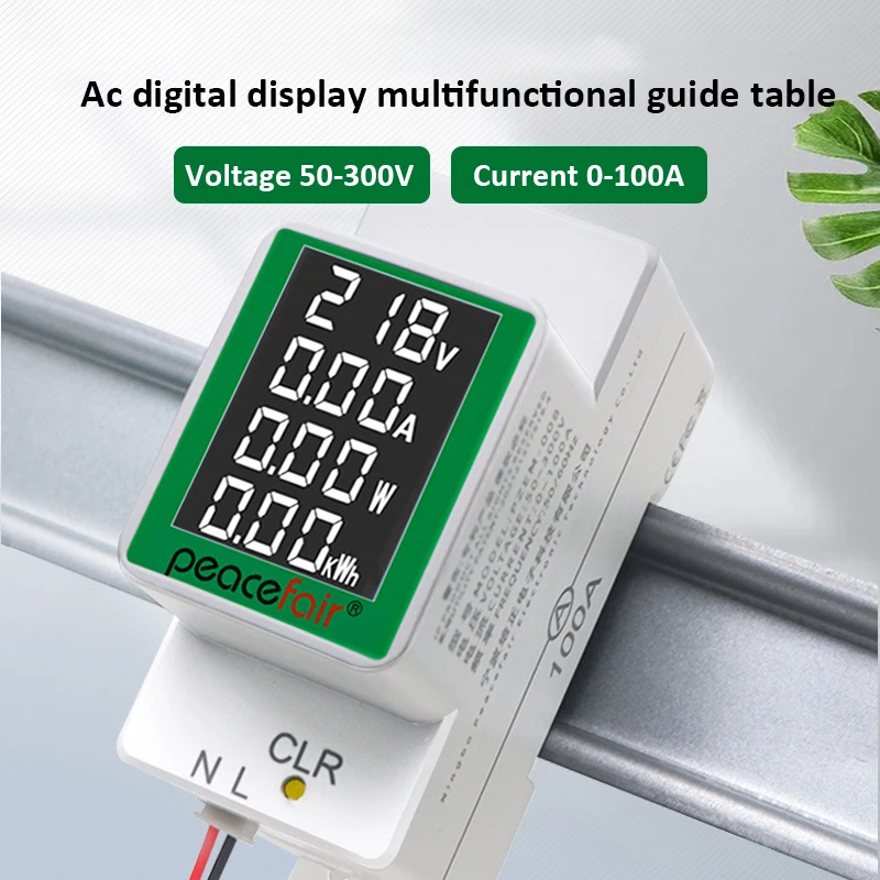 AC50 ~ 300V Din Rail Electricity Digital Power Energy Meter Voltmeter Electric Current Tester 0~ 100A Watt Kwh Watmeter Monitor