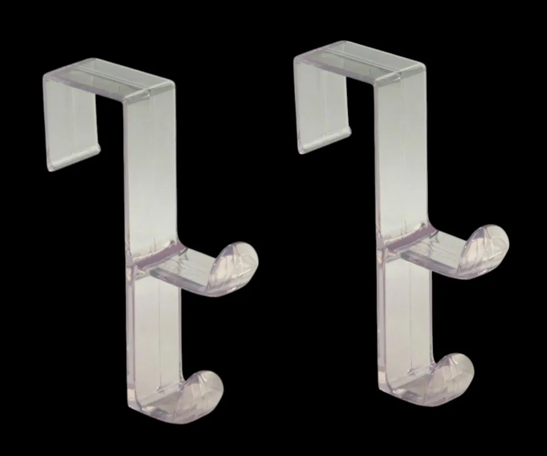 

Hook behind the door2 Packs 5.5 Inch L Shape Clear Plastic Over The Door Hooks Medium Large Double Hook Organizer for Closet
