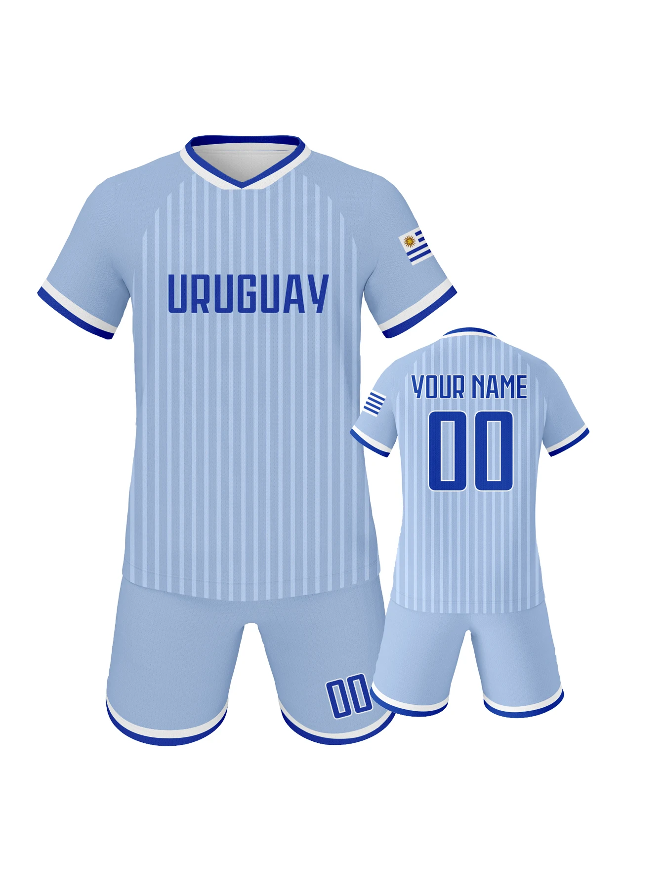 Boy's Custom Uruguay Soccer Kit Personalized Football Set with Name & Number, Breathable National Team Training Uniform