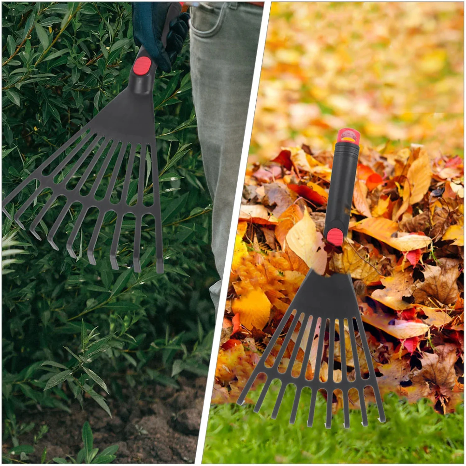 Efficient, Durable, Lightweight Plastic Leaf Rake Tool with Ergonomic Handle - Perfect for Quick Yard Work, Small Garden Mainten