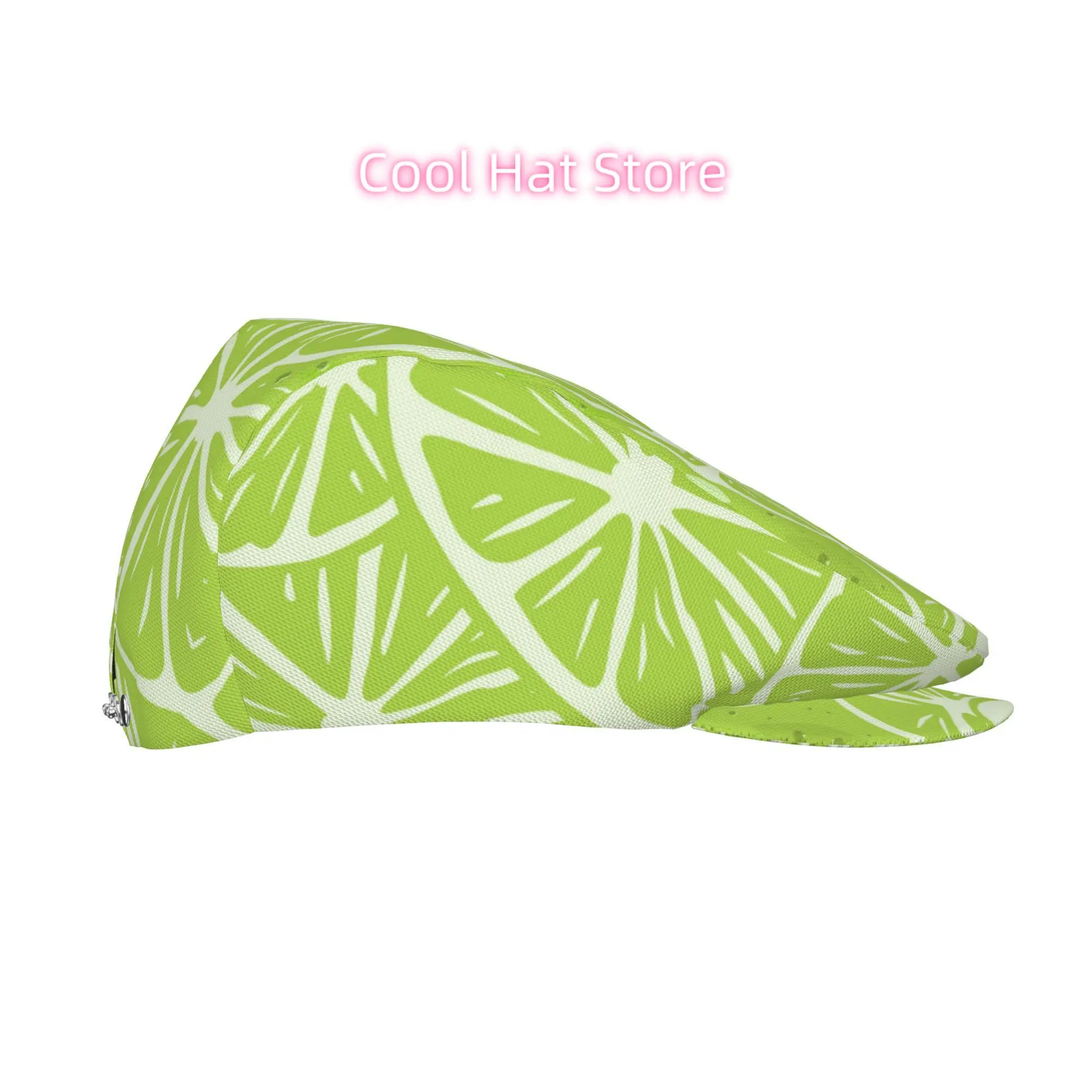 Adjustable Beret Hat Featuring a Pattern of Green Lime Slices, Suitable for Men And Women, Including Styles Like Newsboy, Cabbie