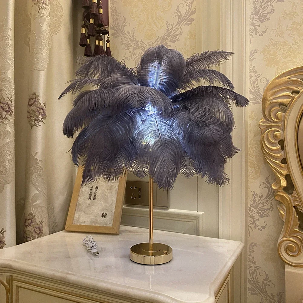 2024 New Touch Control Table Feather Lamp for Wedding Bedroom Decoration LED Desk Lamp with Feathers USB Power/Rechargeable