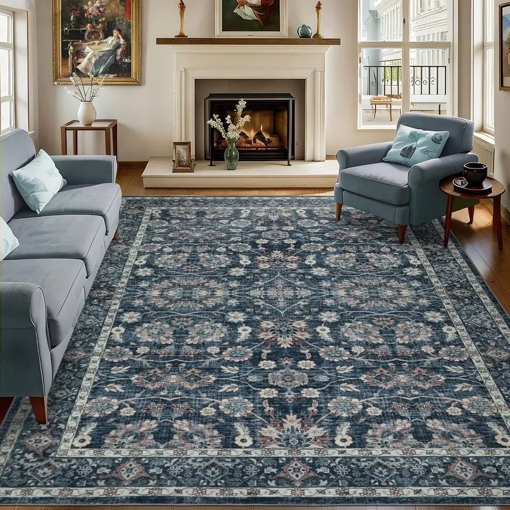 

9x12 Vintage Washable Area Rug or Living Room,Low Pile Non Slip Carpet Non-Shedding Large Area Rug Sot Indoor Stain Resistant Ru