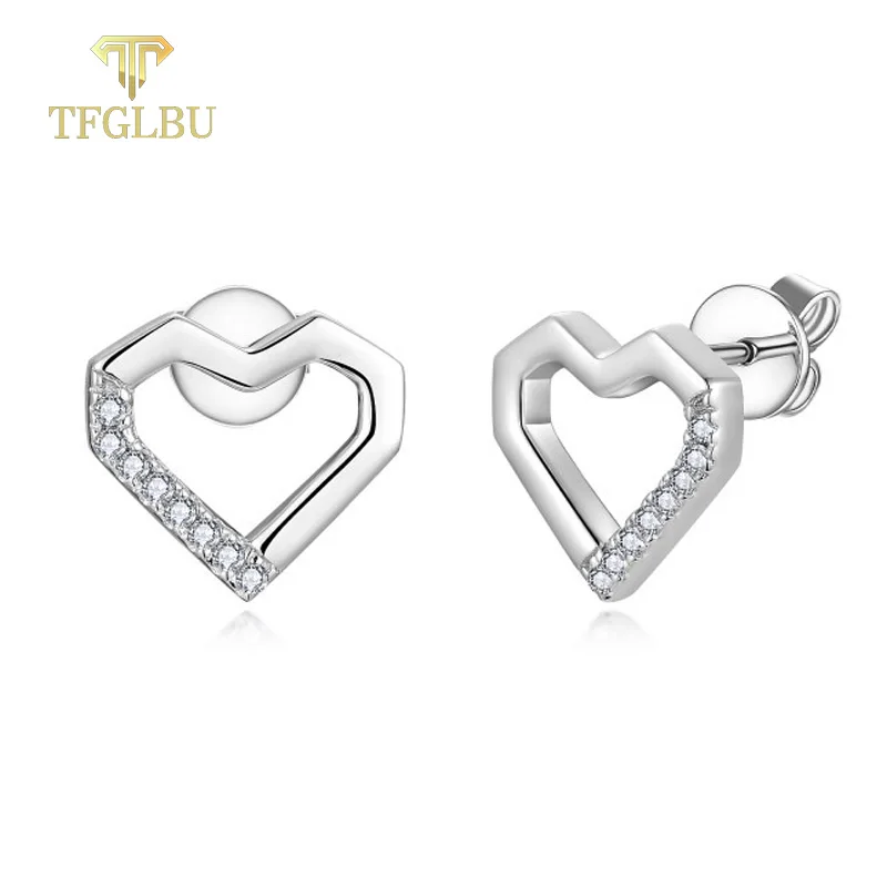 

TFGLBU Trendy Certified 0.9mm Heart All Moissanite Stud Earrings for Women S925 Sterling Silver Lab Diamond Wedding Jewelry GRA
