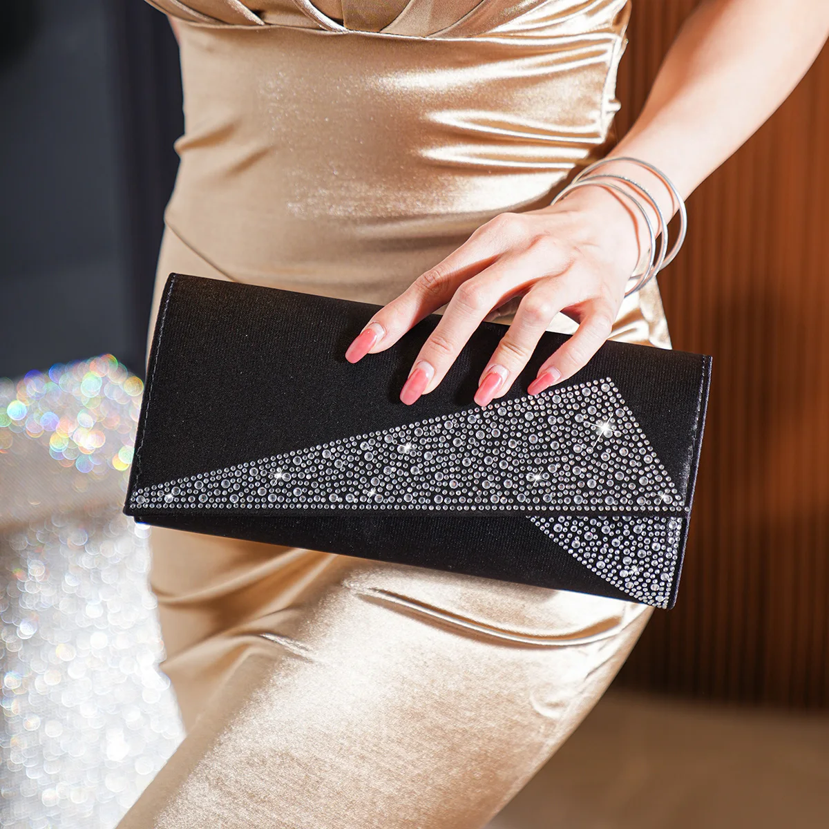 Women\'s Satin Rhinestone Clutch Evening Bags Sparkle Glitter Shiny Purse Handbag for Party Wedding Prom