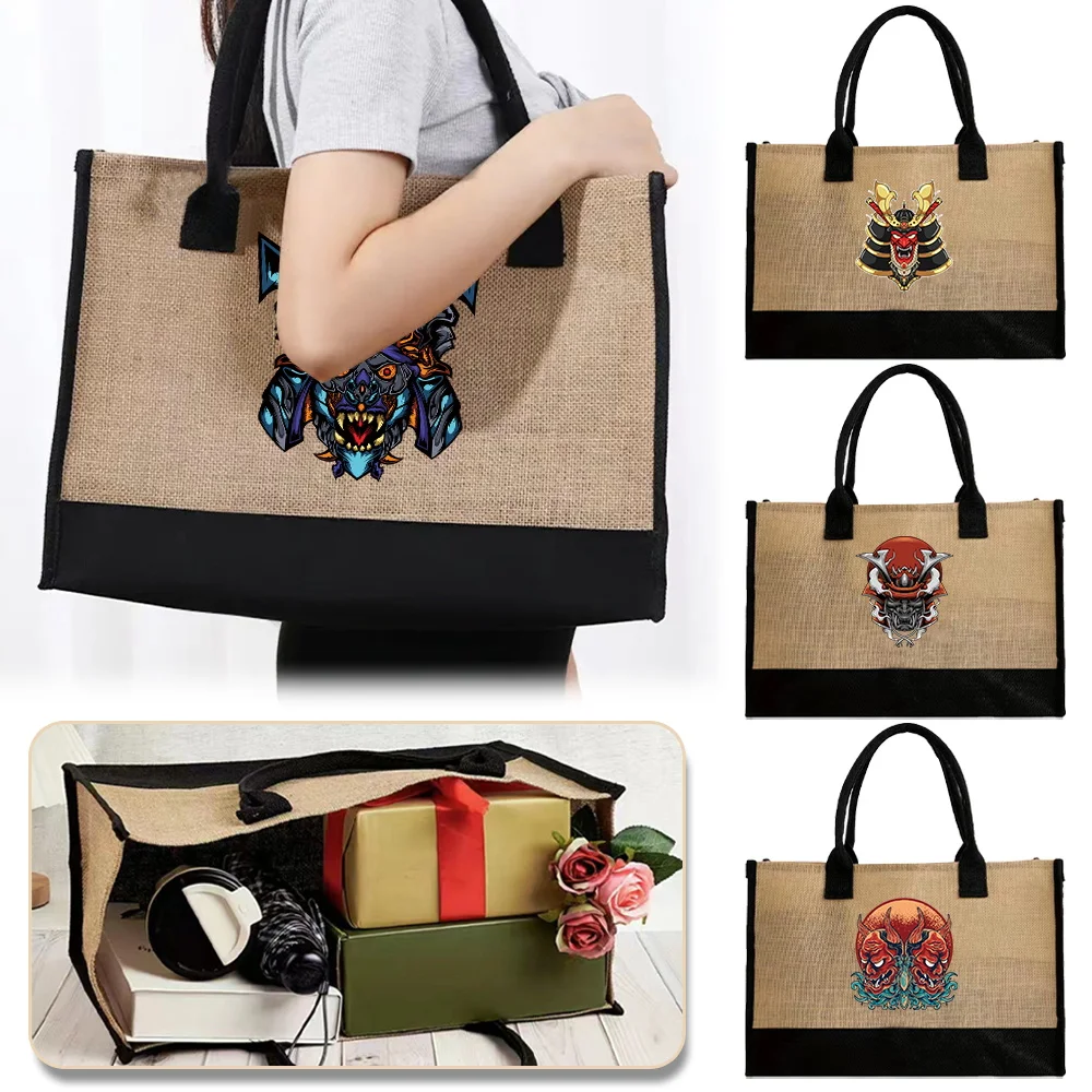 

Shopper Bag Bag Vintage Jute Tote Bag Monster Pattern Handbags Portable Large-capacity Beach Bags Travel Grocery Pouch