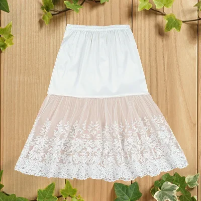 2024 Women Lady Lace Slip Casual Skirt Knee Length Natural Waist A-Line Floral Underskirt Petticoat Fashion New White Black