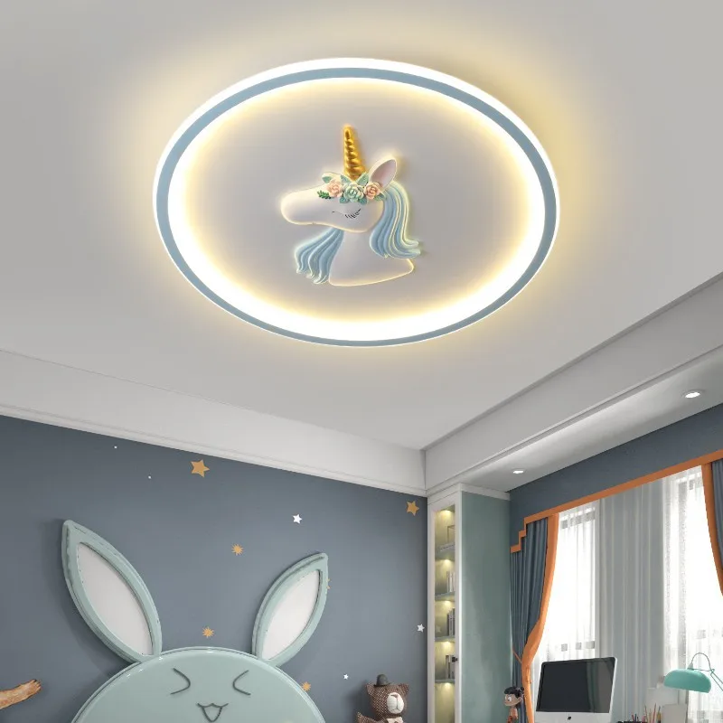 Cartoon Unicorn LED Ceiling Light For Girl Room Princess Bedroom Ceiling Lamp Baby Nursery Cute Pink Chandelier Kids Plafondlamp