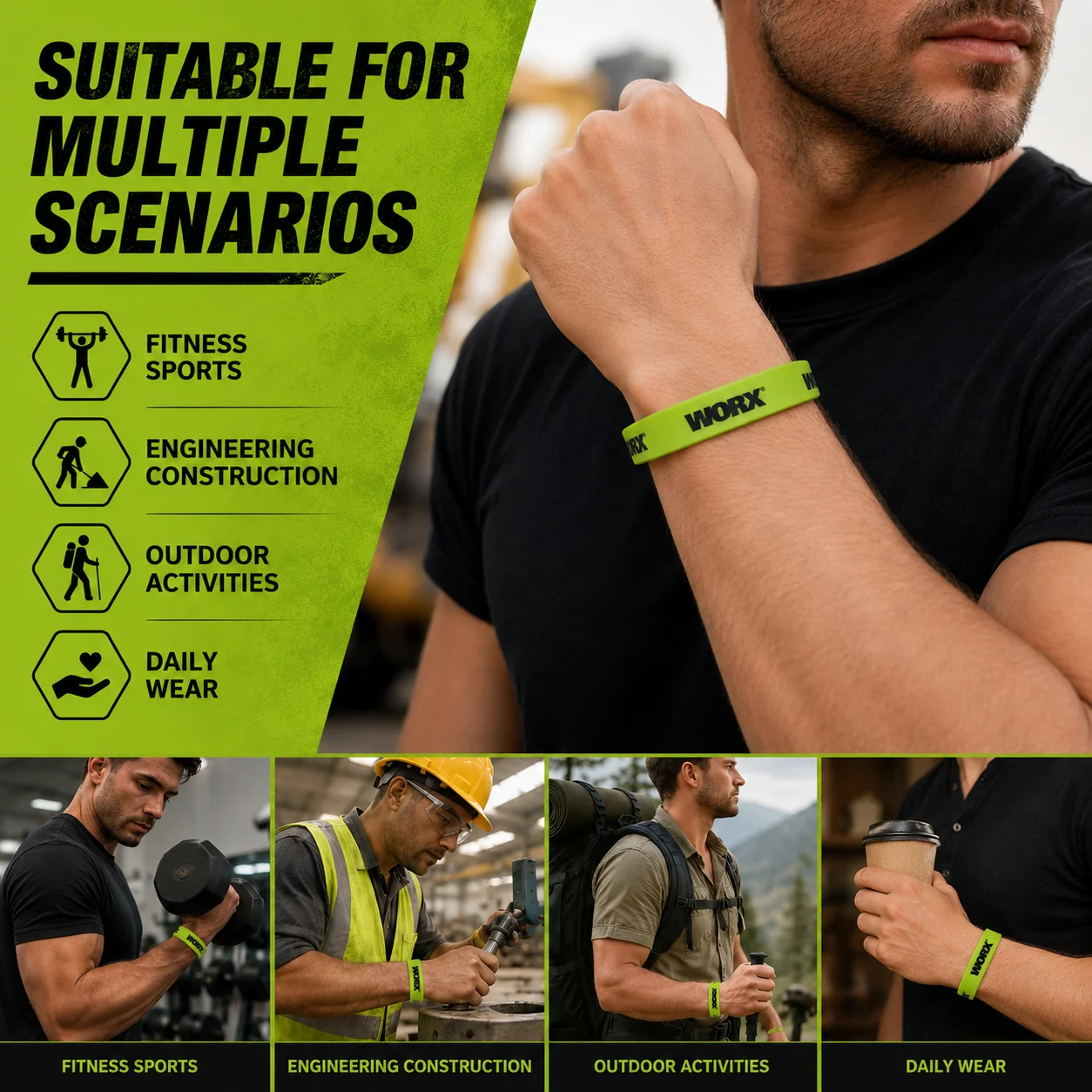WORX sports wristband tool decoration couple basketball sports wristband fitness rubber wristband view 3