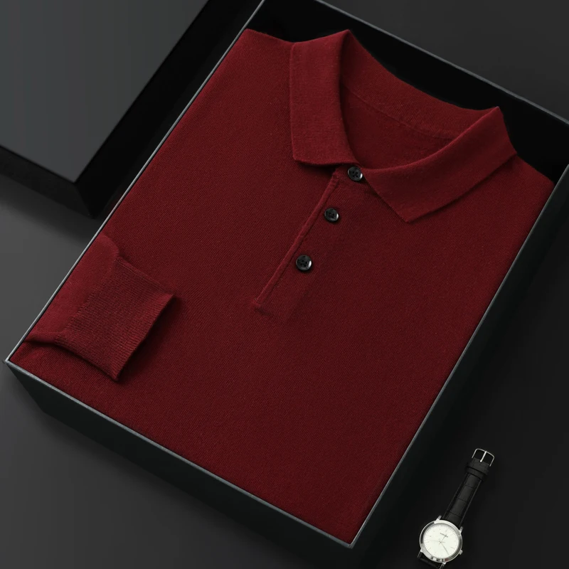 Picture 7: Slim-fit button autumn and winter new 100% Merino wool men's pullover polo collar sweater Fashion warm undershirt shirt top