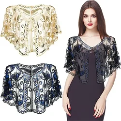 Sequin Beads Decor Shawl Elegant Embroidery Cape Breathable Mesh Short Cardigan Women Dress Accessories For Wedding Party Prom