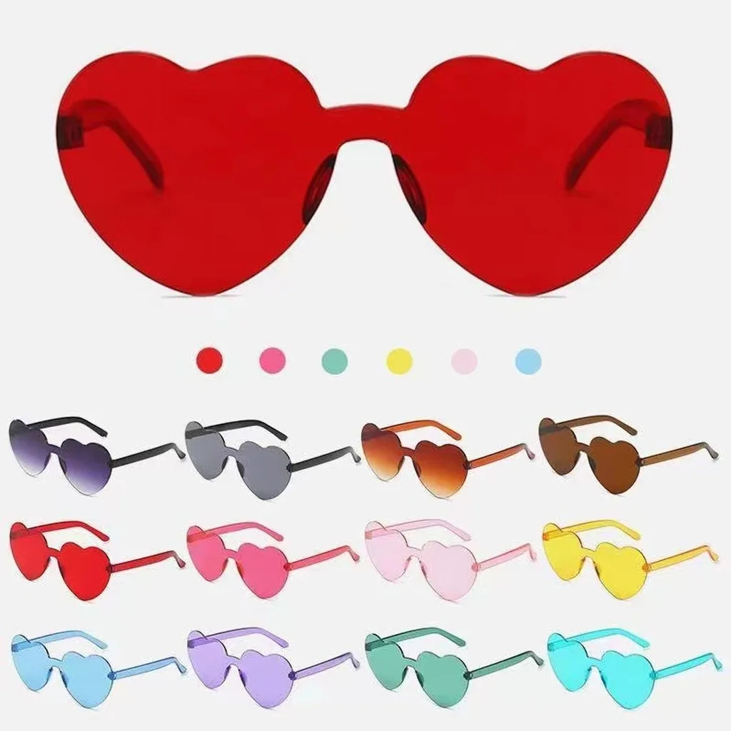 KLASSNUM Heart Shaped Sunglasses Heart Shaped PC Frame Sun Glasses Shading Eyeglasses Uv380 For Road Driving Men Outdoor Travel